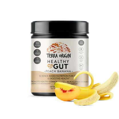 TERRA ORIGIN Healthy Gut Peach Banana | 30-Servings with L-Glutamine, Zinc, Glucosamine, Slippery Elm Bark, Marshmallow Root and More! - PrimeBioHealth - canada supplements