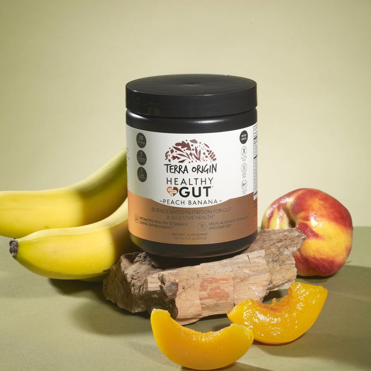 TERRA ORIGIN Healthy Gut Peach Banana | 30-Servings with L-Glutamine, Zinc, Glucosamine, Slippery Elm Bark, Marshmallow Root and More! - PrimeBioHealth - canada supplements