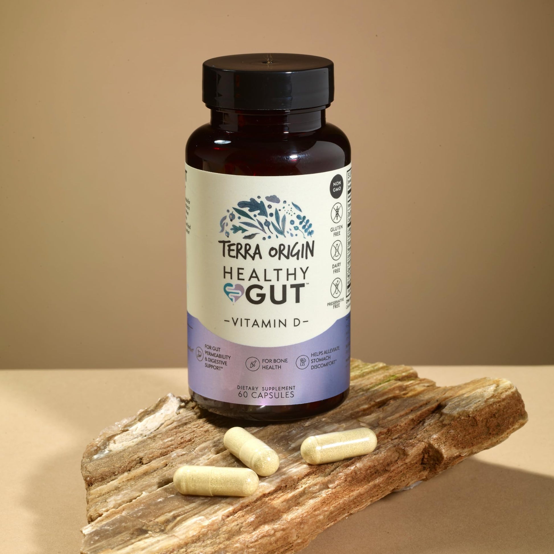 TERRA ORIGIN Healthy Gut with Vitamin D 5000 IU | 60 Capsules | Gut Health Supplements for Men and Women | Supports Digestion and Gas - PrimeBioHealth - canada supplements