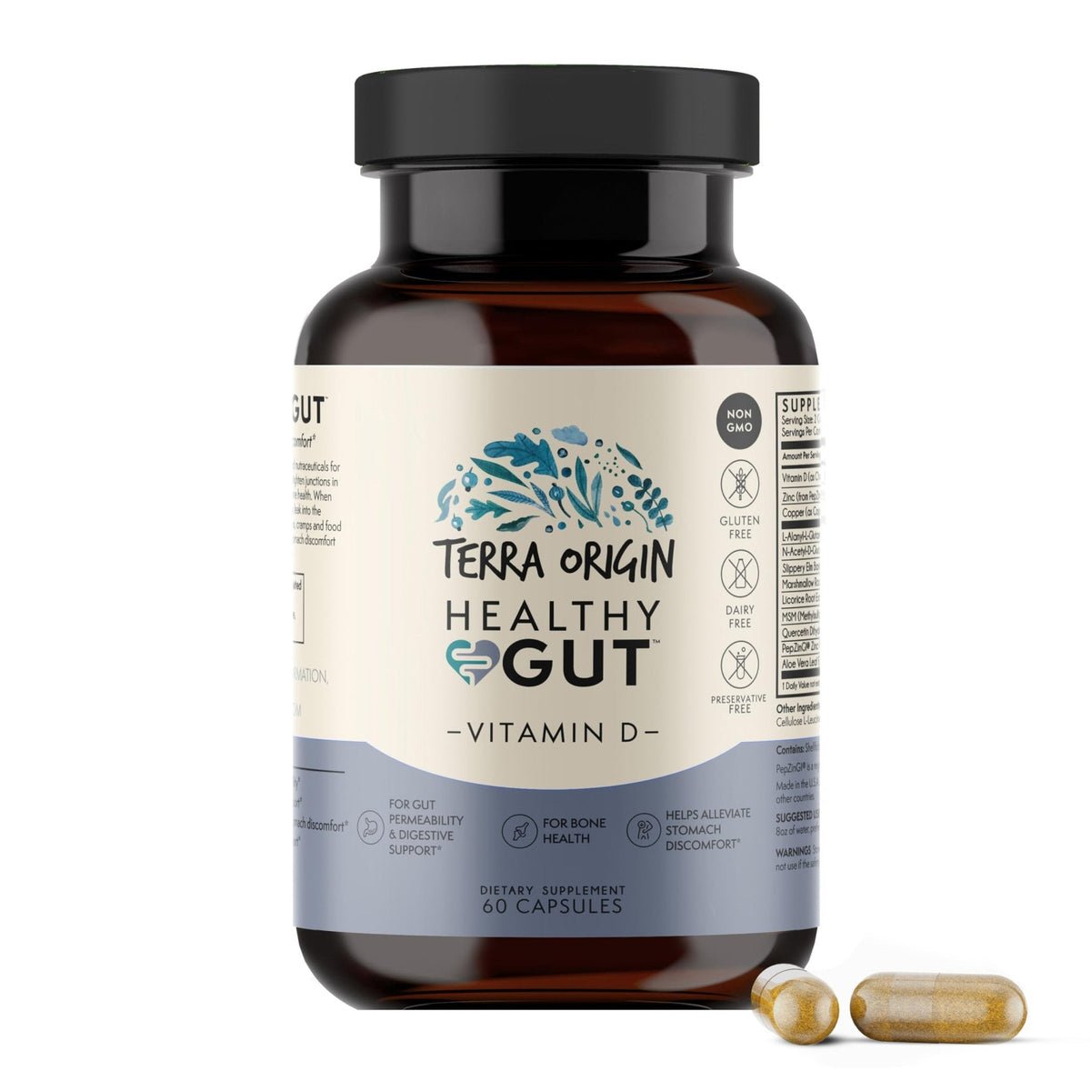 TERRA ORIGIN Healthy Gut with Vitamin D 5000 IU | 60 Capsules | Gut Health Supplements for Men and Women | Supports Digestion and Gas - PrimeBioHealth - canada supplements
