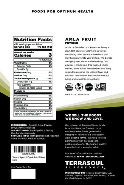 Terrasoul Superfoods Organic Amla Berry Powder (Amalaki), 16 Oz - Rich in Antioxidant Vitamin C | Supports Immunity - PrimeBioHealth - canada supplements