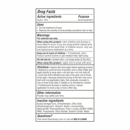 The Ordinary Sulfur 10% Powder-to-Cream Acne Spot Treatment Concentrate, Reduces Pimple Size and Zit Redness, 0.18 Oz - PrimeBioHealth - canada supplements
