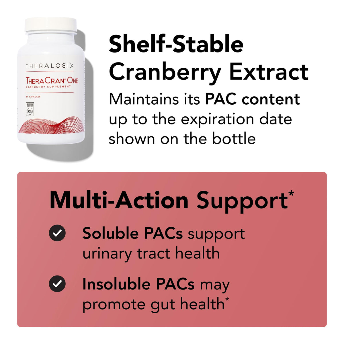Theralogix TheraCran One Cranberry Capsules - 90-Day Supply - Supplement for Men & Women - to Support Urinary Tract Health* - 36mg Soluble PACs per Capsule - PrimeBioHealth - canada supplements