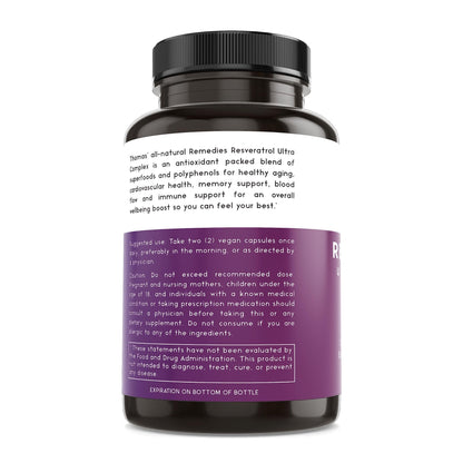 Thomas' all-natural Remedies Resveratrol 1600mg Organic Trans-Resveratrol Antioxidant Supplement with Organic Grape Seed Extract and Quercetin - PrimeBioHealth - canada supplements