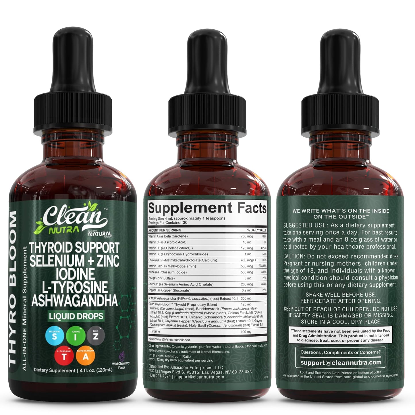 ThyroBloom Thyroid Support for Women Liquid Drops Iodine L-Tyrosine Selenium Copper Ashwagandha Zinc Kelp Bladderwrack Schisandra Guggul Turmeric Vitamin A D3 B12 - PrimeBioHealth - canada supplements