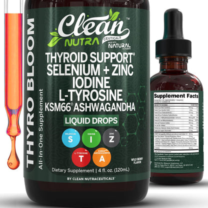 ThyroBloom Thyroid Support for Women Liquid Drops Iodine L-Tyrosine Selenium Copper Ashwagandha Zinc Kelp Bladderwrack Schisandra Guggul Turmeric Vitamin A D3 B12 - PrimeBioHealth - canada supplements