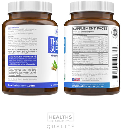 Thyroid Support with Iodine - 120 Capsules (Non-GMO) Improve Your Energy - Ashwagandha Root, Zinc, Selenium, Vitamin B12 Complex - Thyroid Health Supplement for Women and for Men - 60 Day Supply - PrimeBioHealth - canada supplements