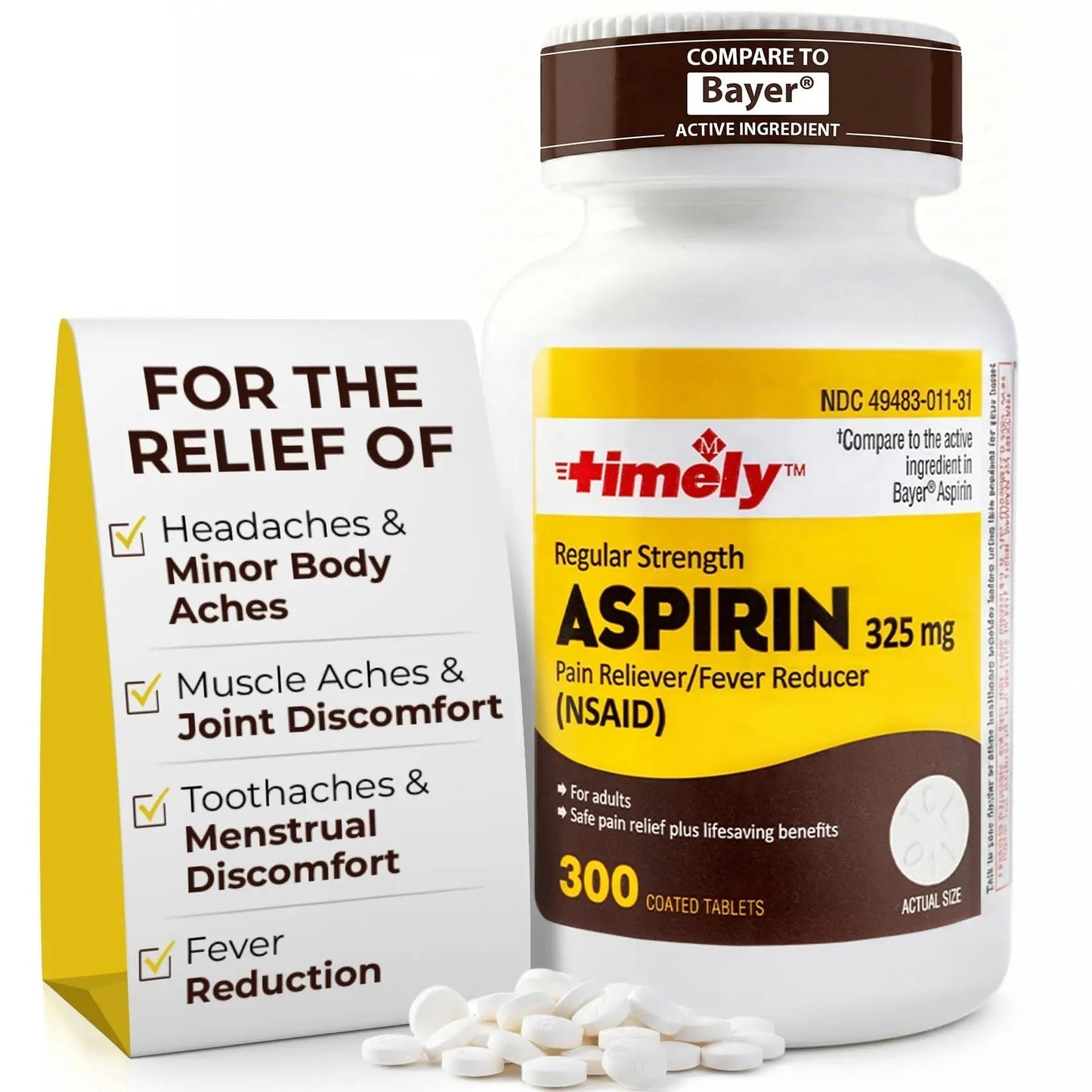 TIME-Cap-Labs 300 Count Regular Strength Aspirin 325mg for Adults - Compared to Bayer - Coated Regular Strength Aspirin Tablets - Pain Reliever for Minor Aches and Pains - PrimeBioHealth - canada supplements