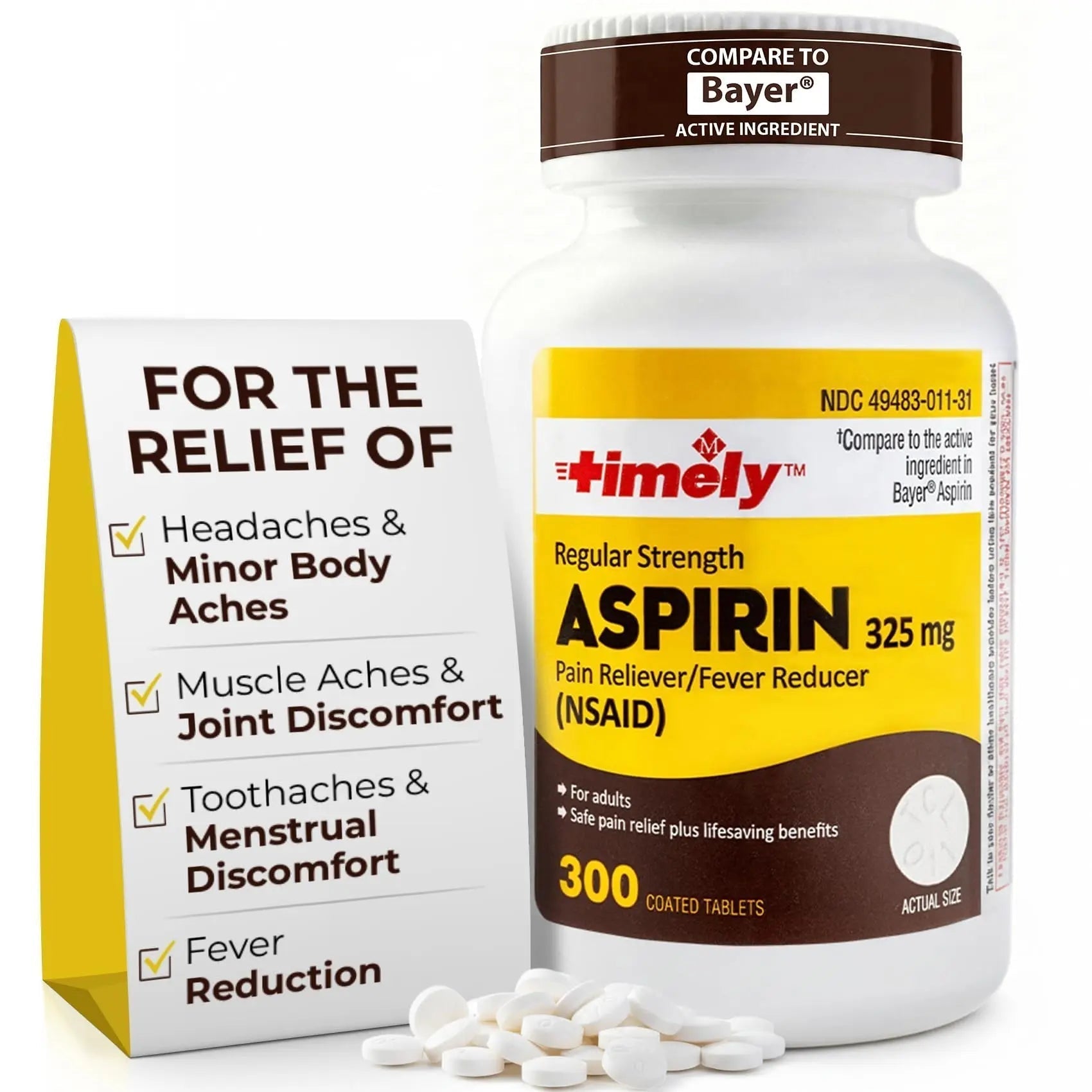 TIME-Cap-Labs 300 Count Regular Strength Aspirin 325mg for Adults - Compared to Bayer - Coated Regular Strength Aspirin Tablets - Pain Reliever for Minor Aches and Pains - PrimeBioHealth - canada supplements