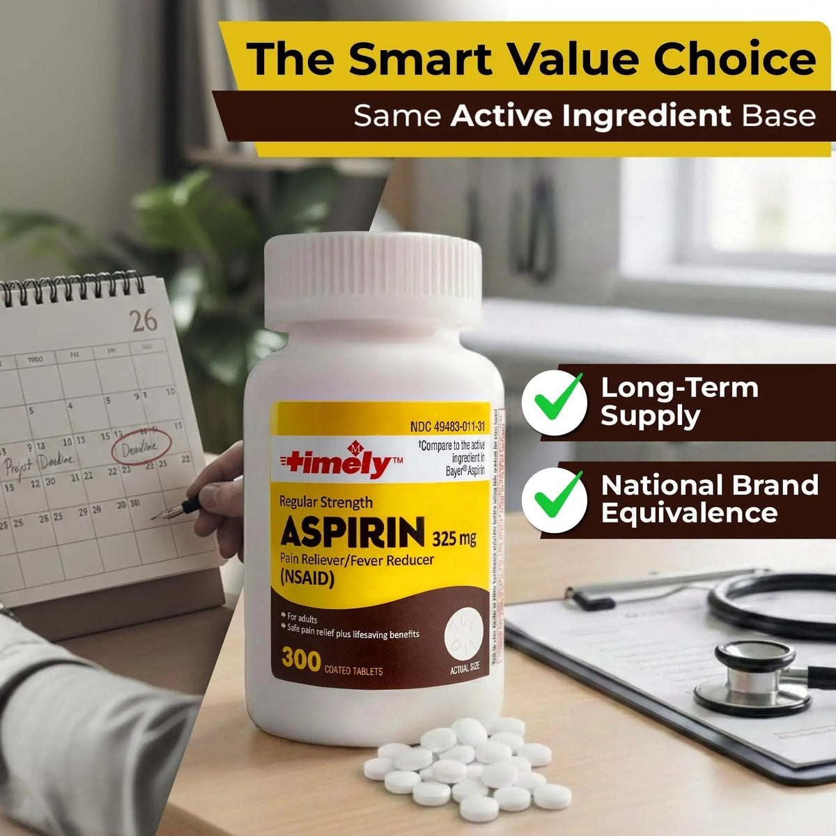 TIME-Cap-Labs 300 Count Regular Strength Aspirin 325mg for Adults - Compared to Bayer - Coated Regular Strength Aspirin Tablets - Pain Reliever for Minor Aches and Pains - PrimeBioHealth - canada supplements