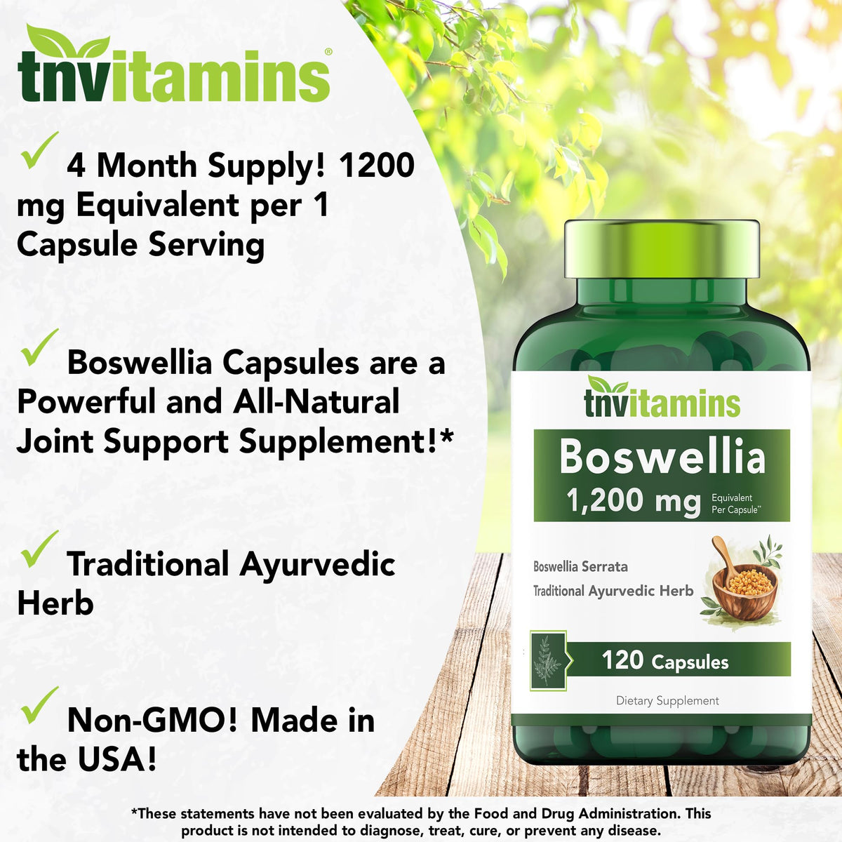 tnvitamins Boswellia Extract Capsules, 120 Count | 1,200 mg Per Capsule | 65% Boswellic Acids + 10:1 Concentrated Extract | Boswellia Serrata - PrimeBioHealth - canada supplements