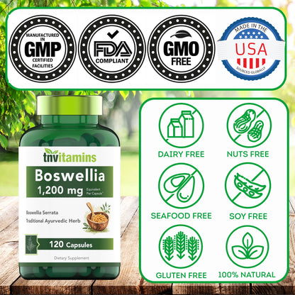 tnvitamins Boswellia Extract Capsules, 120 Count | 1,200 mg Per Capsule | 65% Boswellic Acids + 10:1 Concentrated Extract | Boswellia Serrata - PrimeBioHealth - canada supplements