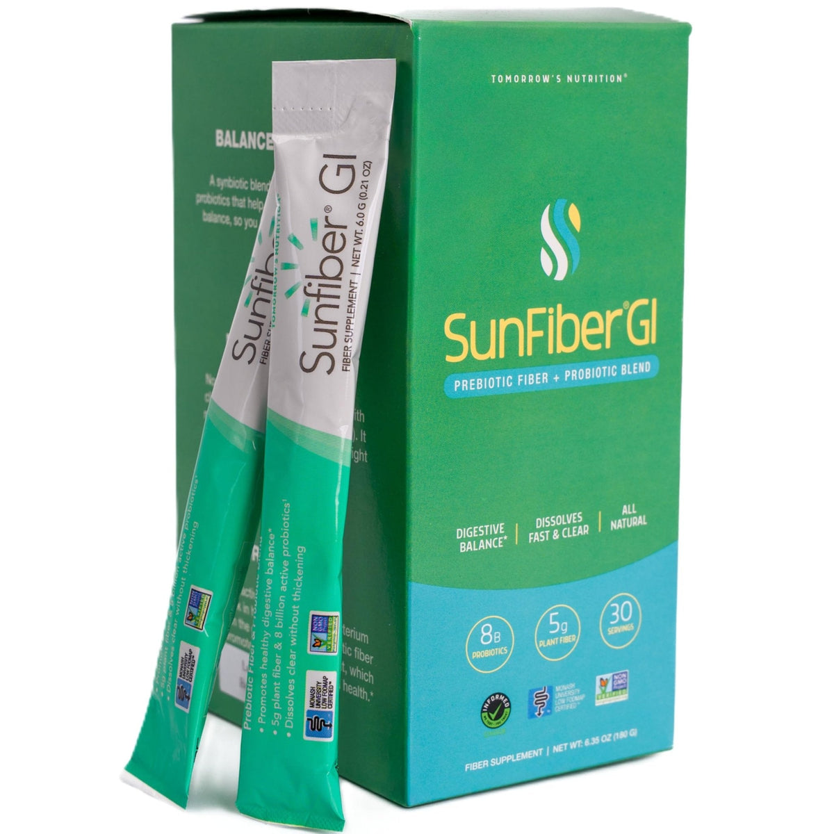 Tomorrow's Nutrition Sunfiber GI, Prebiotic Fiber & Probiotic Blend, 5g Prebiotic Fiber & 8 Billion Probiotics Per Serving, Low FODMAP, 30 Packets, Unflavored - PrimeBioHealth - canada supplements