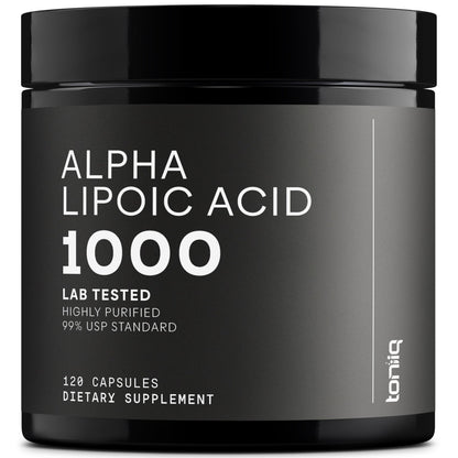 Toniiq 1000mg Ultra High Strength Alpha Lipoic Acid Capsules - Highly Purified 99%+ USP Standard - 120 Capsules ALA Supplement - PrimeBioHealth - canada supplements