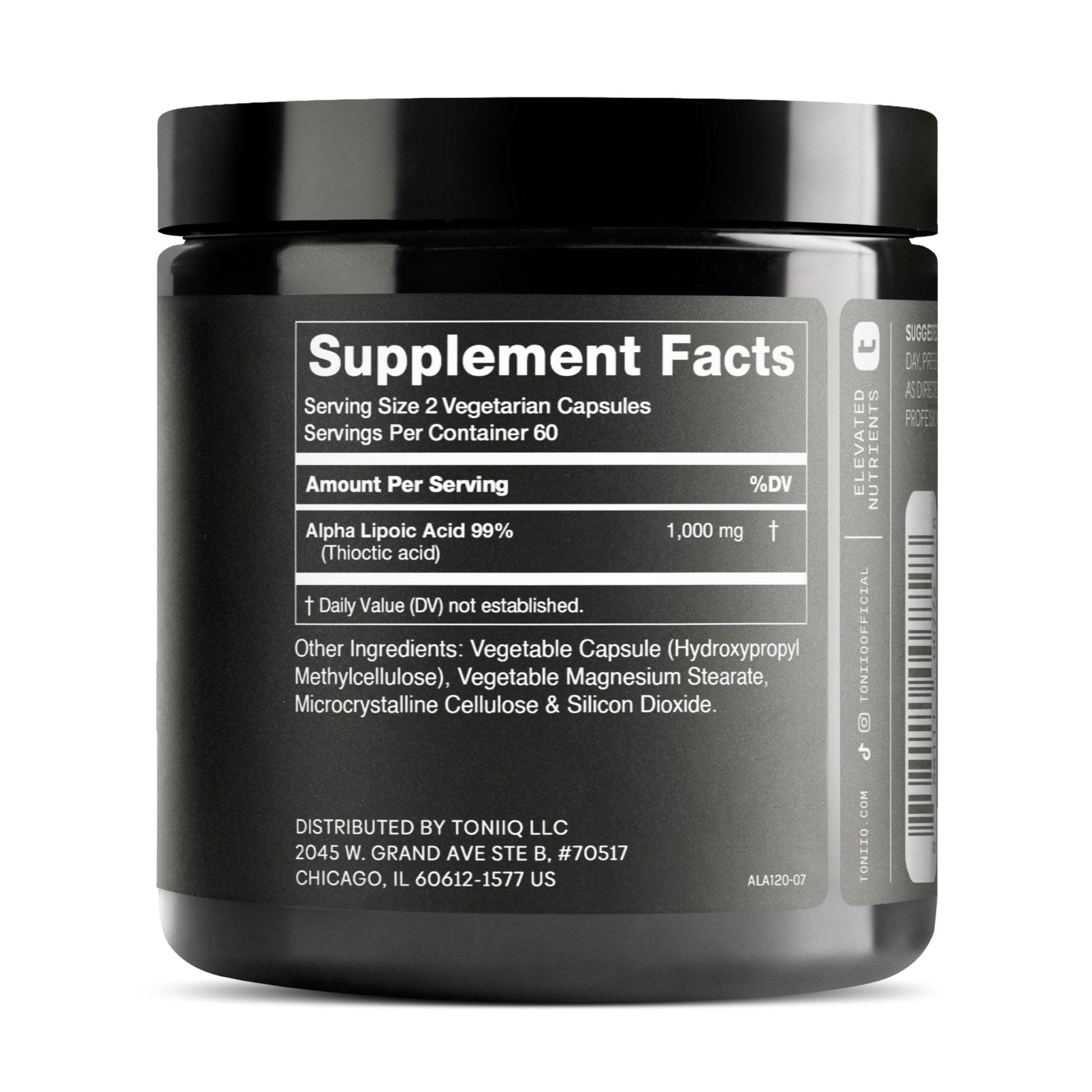 Toniiq 1000mg Ultra High Strength Alpha Lipoic Acid Capsules - Highly Purified 99%+ USP Standard - 120 Capsules ALA Supplement - PrimeBioHealth - canada supplements
