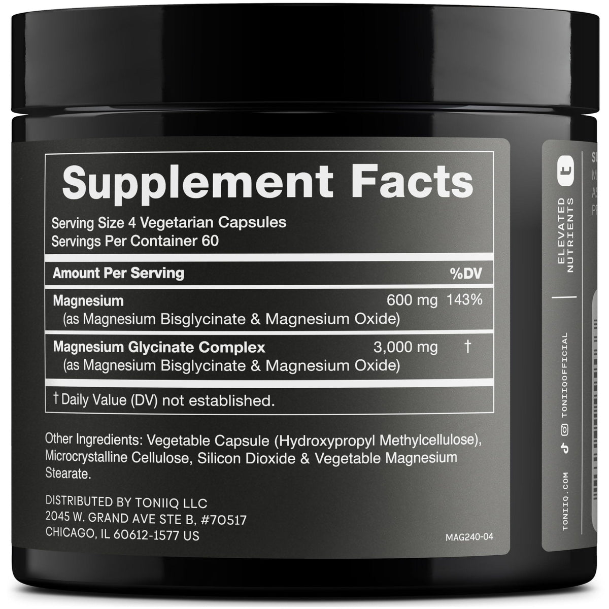 Toniiq 3,000mg Ultra High Strength Magnesium Glycinate - 20% Purified to Contain 600mg of Elemental Magnesium - Chelated and Bioavailable Magnesium - PrimeBioHealth - canada supplements