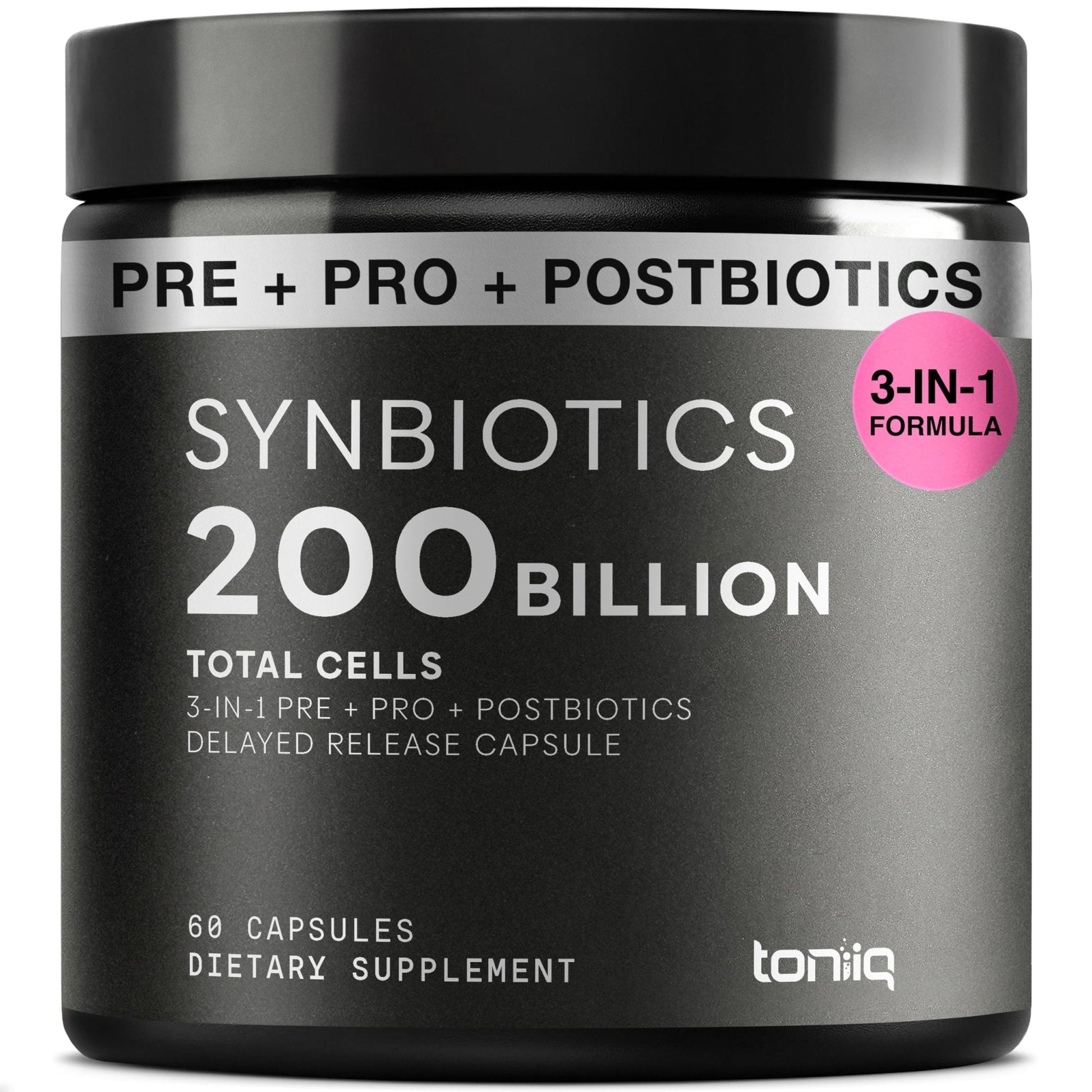 Toniiq Prebiotics and Probiotics – 200B CFU Synbiotic with Postbiotics IMMUSE® & ButyraGen® – 30 Strains for Gut & Digestive Health – Shelf-Stable - PrimeBioHealth - canada supplements
