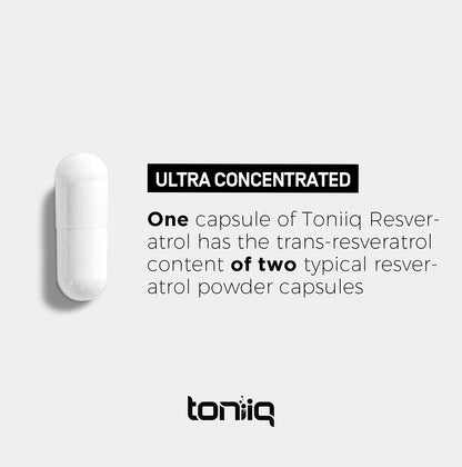 Toniiq Ultra High Purity Resveratrol Capsules - 98% Trans-Resveratrol - Highly Purified and Bioavailable - 60 Caps Reservatrol Supplement - PrimeBioHealth - canada supplements