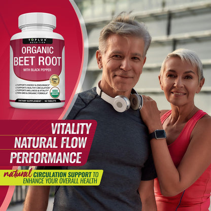 Toplux Organic Beet Root Powder Tablets - 2040mg Natural Nitric Oxide Beets to Support, Energy, Black Pepper Better Absorption, Non-GMO, for Men Women, 90 Tablets - PrimeBioHealth - canada supplements