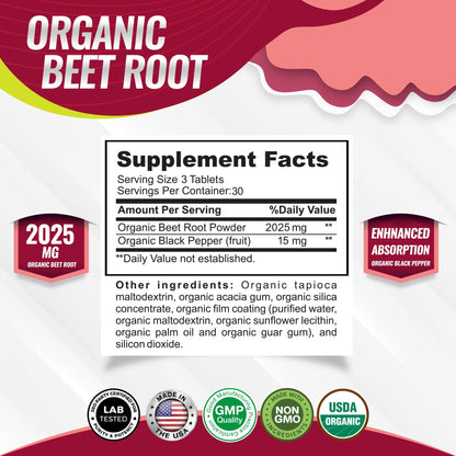Toplux Organic Beet Root Powder Tablets - 2040mg Natural Nitric Oxide Beets to Support, Energy, Black Pepper Better Absorption, Non-GMO, for Men Women, 90 Tablets - PrimeBioHealth - canada supplements