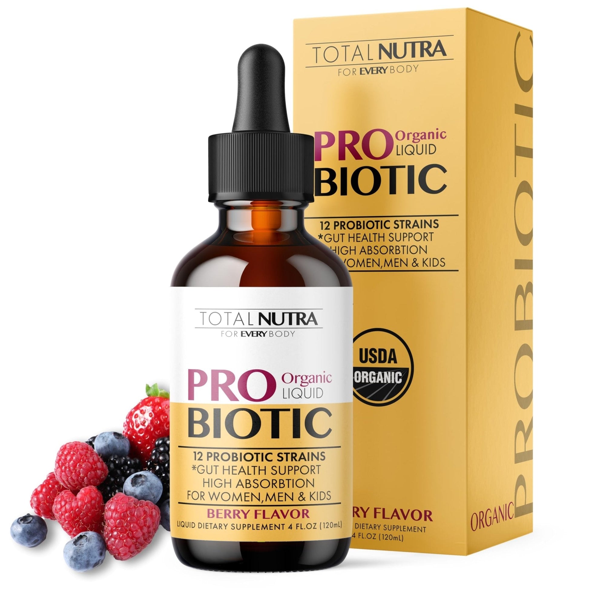 Total Nutra USDA Organic Liquid Probiotic for Kids, Women & Men, Toddler Probiotic Drops with Alfalfa Prebiotic Blend + Acidophilus for Gut Health, Vegan - PrimeBioHealth - canada supplements