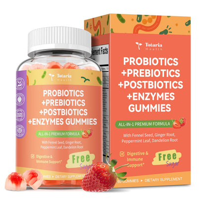 Totaria Sugar Free 5-in-1 Probiotic Prebiotic Postbiotic Gummy, 36 Strains Probiotics for Women Men with Digestive Enzymes, Peppermint, Complete Immune, - PrimeBioHealth - canada supplements