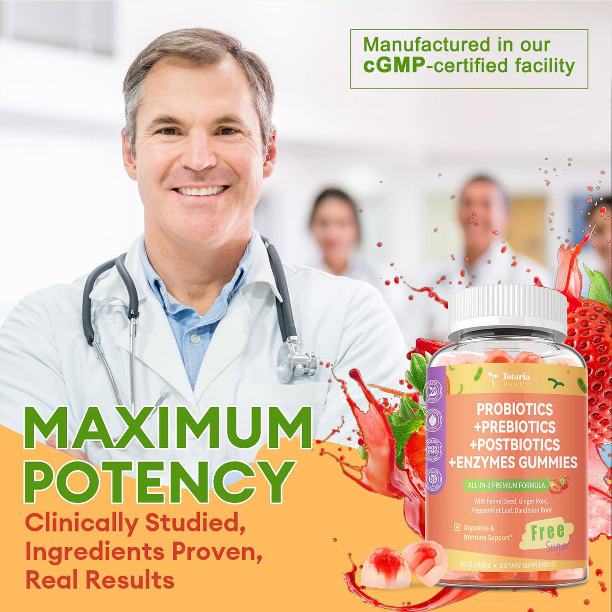 Totaria Sugar Free 5-in-1 Probiotic Prebiotic Postbiotic Gummy, 36 Strains Probiotics for Women Men with Digestive Enzymes, Peppermint, Complete Immune, - PrimeBioHealth - canada supplements