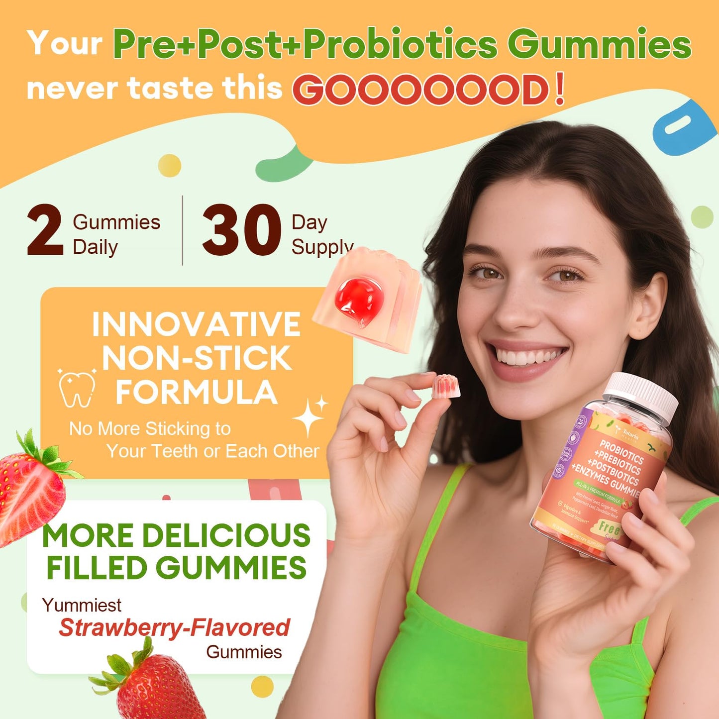 Totaria Sugar Free 5-in-1 Probiotic Prebiotic Postbiotic Gummy, 36 Strains Probiotics for Women Men with Digestive Enzymes, Peppermint, Complete Immune, - PrimeBioHealth - canada supplements