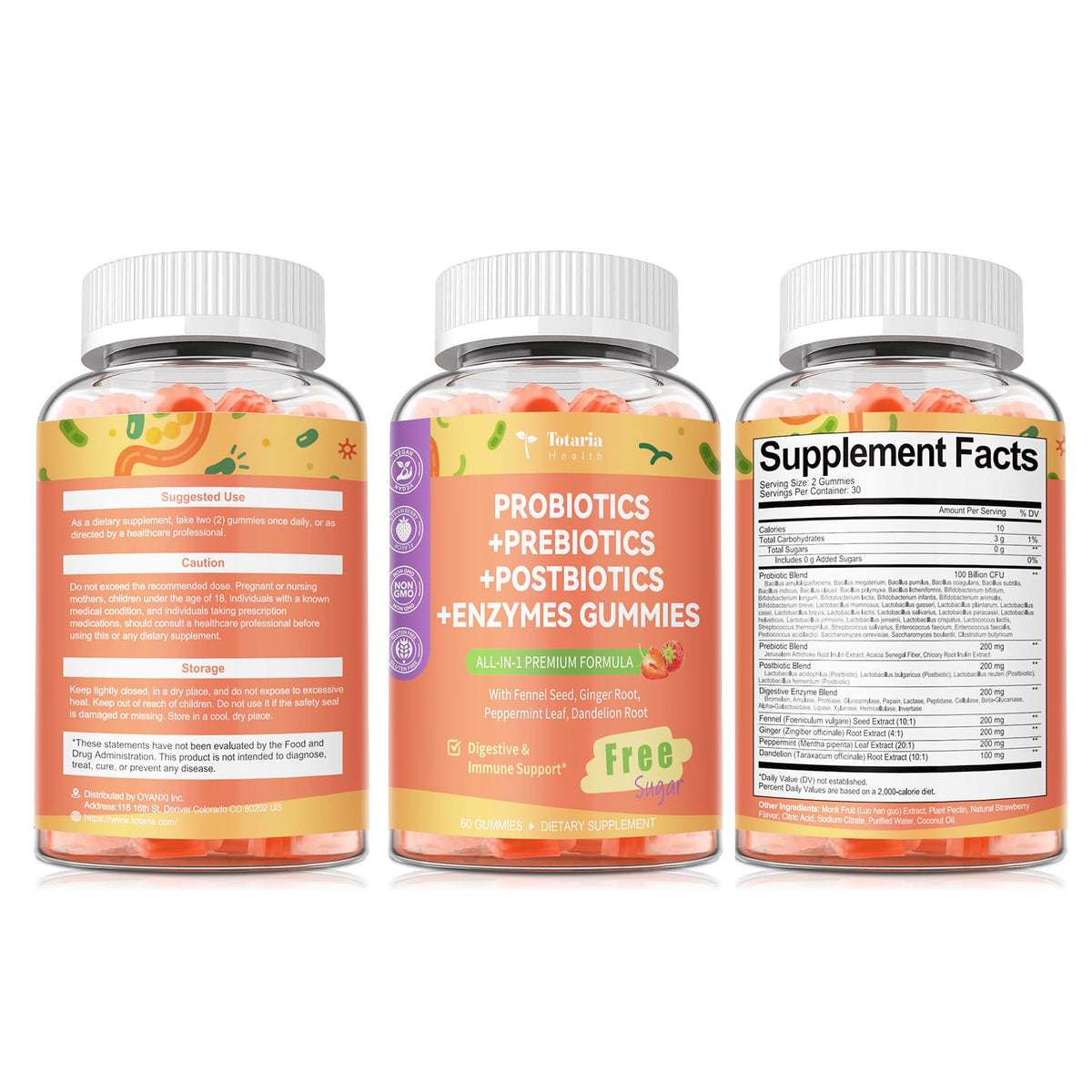 Totaria Sugar Free 5-in-1 Probiotic Prebiotic Postbiotic Gummy, 36 Strains Probiotics for Women Men with Digestive Enzymes, Peppermint, Complete Immune, - PrimeBioHealth - canada supplements
