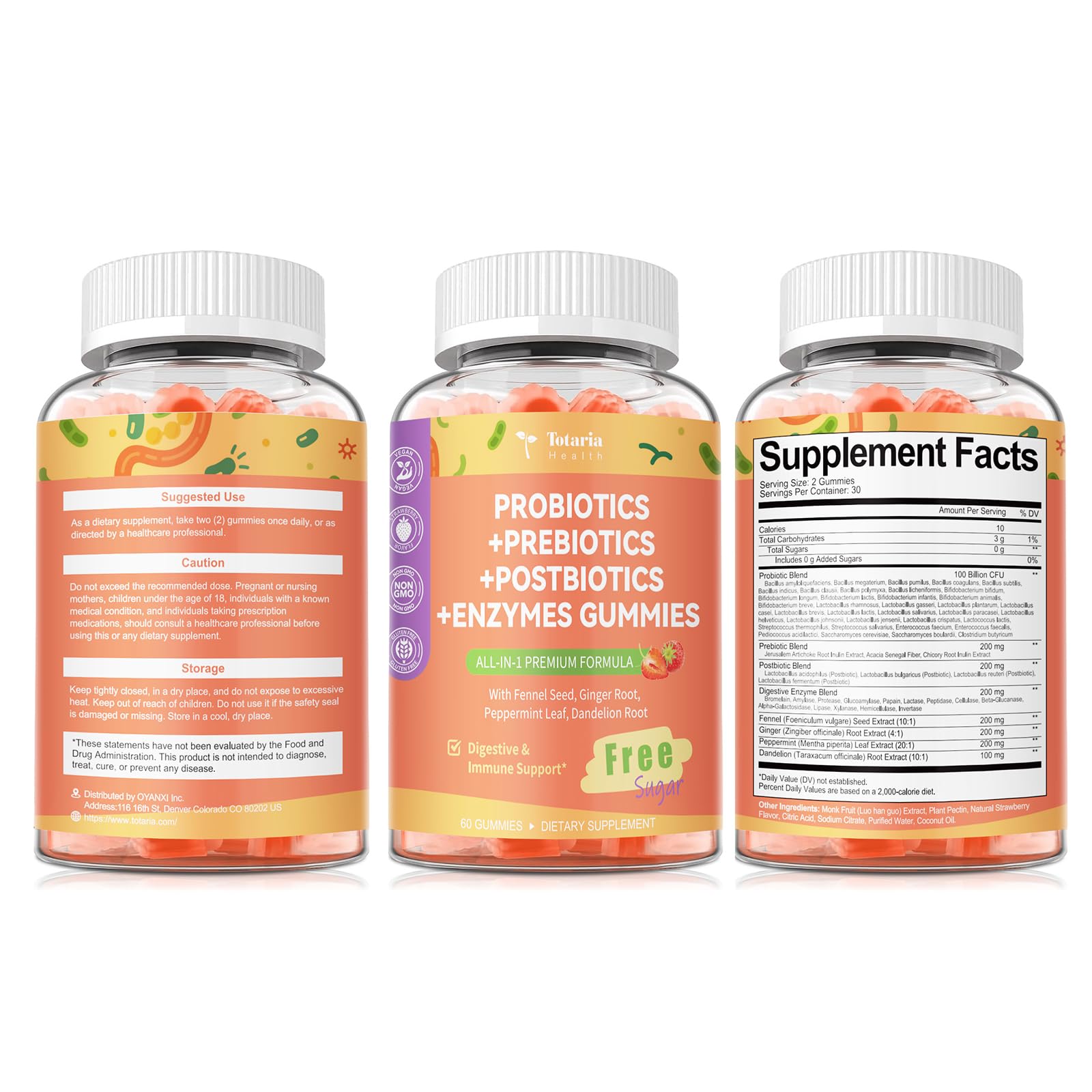 Totaria Sugar Free 5-in-1 Probiotic Prebiotic Postbiotic Gummy, 36 Strains Probiotics for Women Men with Digestive Enzymes, Peppermint, Complete Immune, - PrimeBioHealth - canada supplements