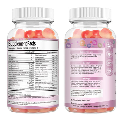 Totaria Sugar Free Multivitamin Gummies for Women 14+ w/Iron, Inositol, Folate, Biotin, Womens Daily Multivitamin Gummy w/Vitamin A, C, B, D3, K2, for Hair, Skin, - PrimeBioHealth - canada supplements