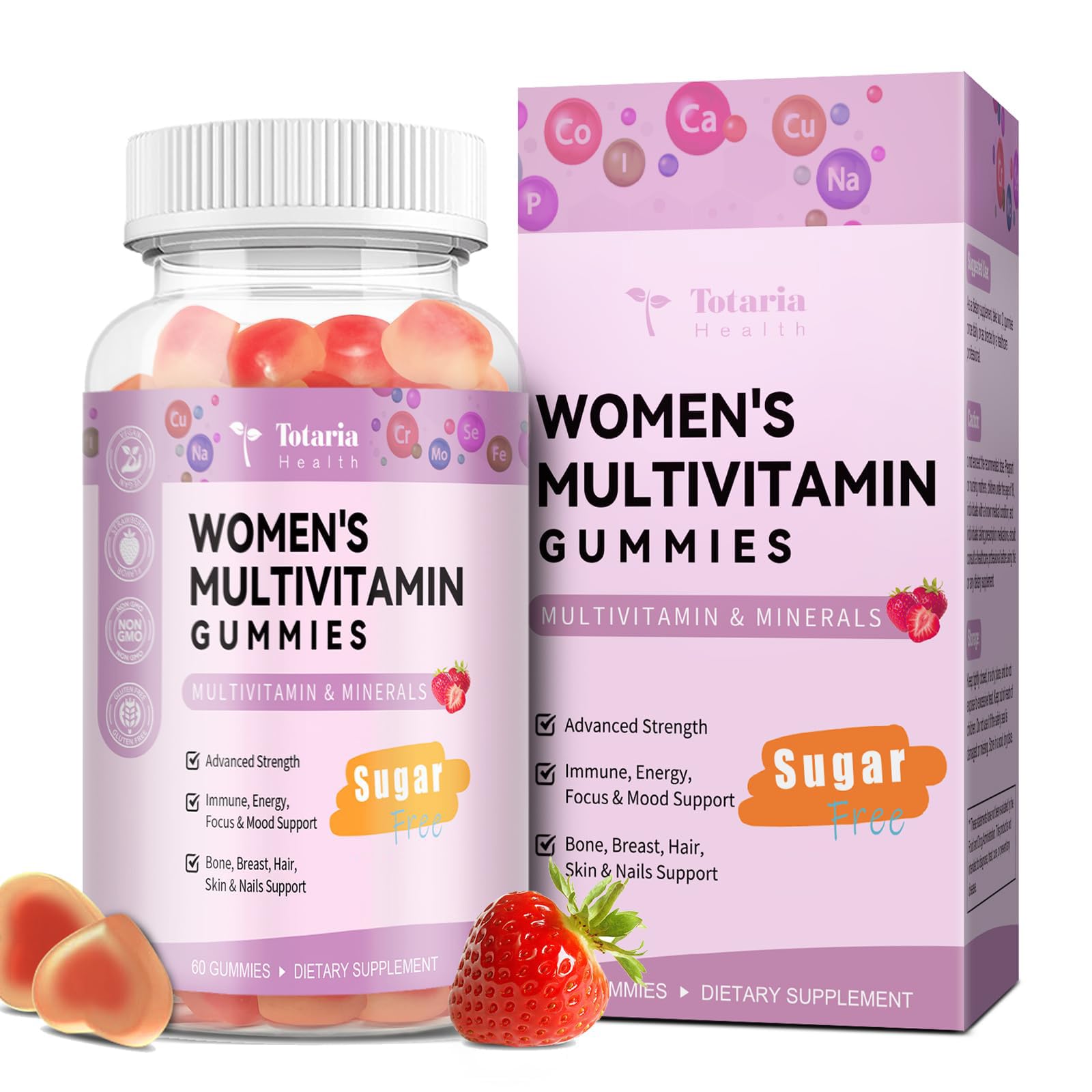 Totaria Sugar Free Multivitamin Gummies for Women 14+ w/Iron, Inositol, Folate, Biotin, Womens Daily Multivitamin Gummy w/Vitamin A, C, B, D3, K2, for Hair, Skin, - PrimeBioHealth - canada supplements
