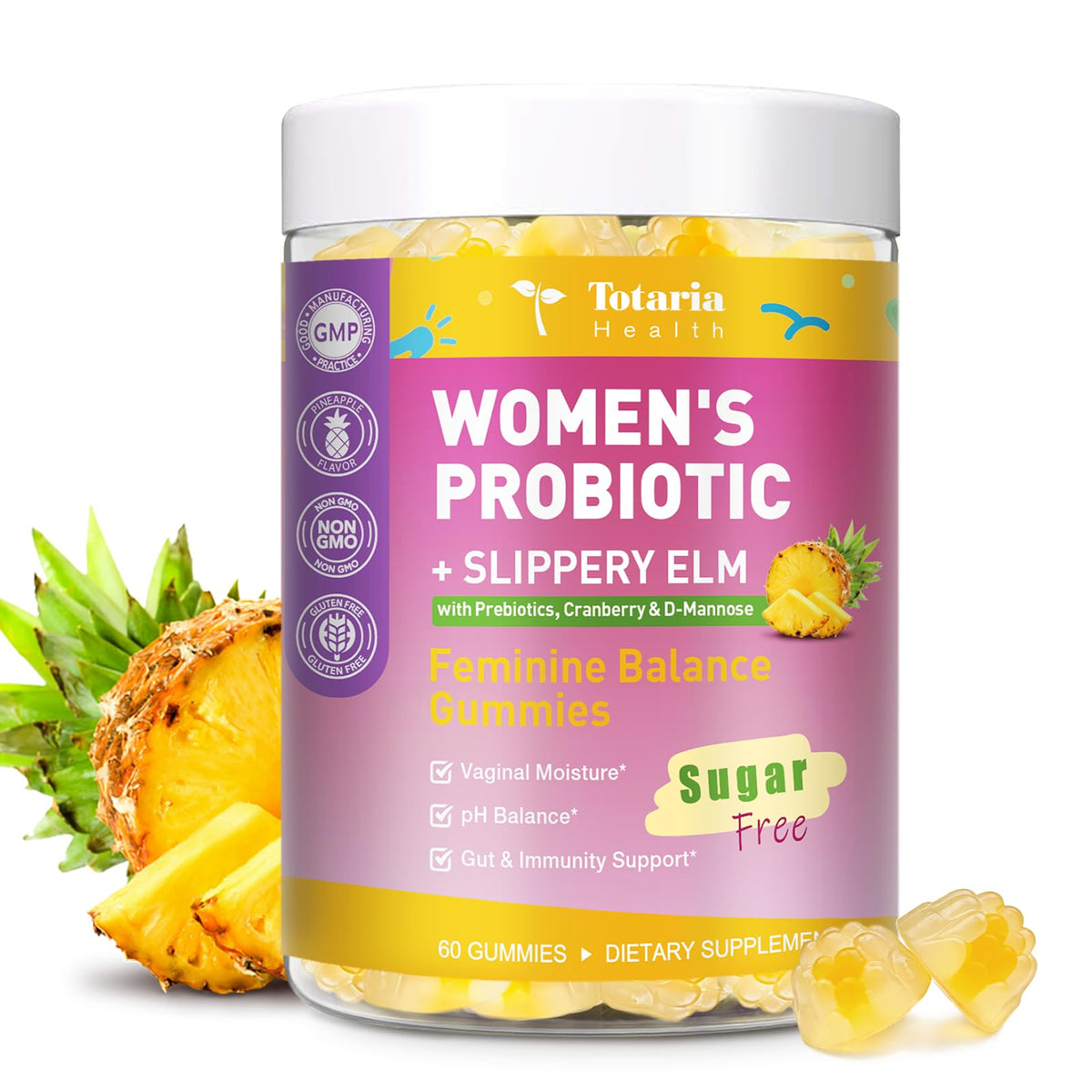 Totaria Sugar Free Probiotics for Women, Feminine Balance Gummies, 50 Billion CFU Vaginal Probiotic Prebiotic w/Slippery Elm, Cranberry, for Vaginal, Urinary Tract - PrimeBioHealth - canada supplements