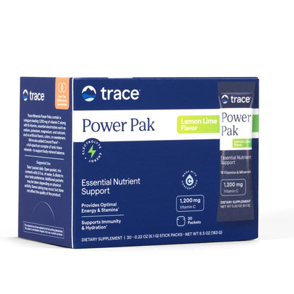 Trace Minerals Power Pak Multivitamin and Multimineral Packets - Electrolyte Support - 1200 mg Vitamin C plus 70+ Trace Minerals - Lemon Lime Flavor - 30 Packets - PrimeBioHealth - canada supplements