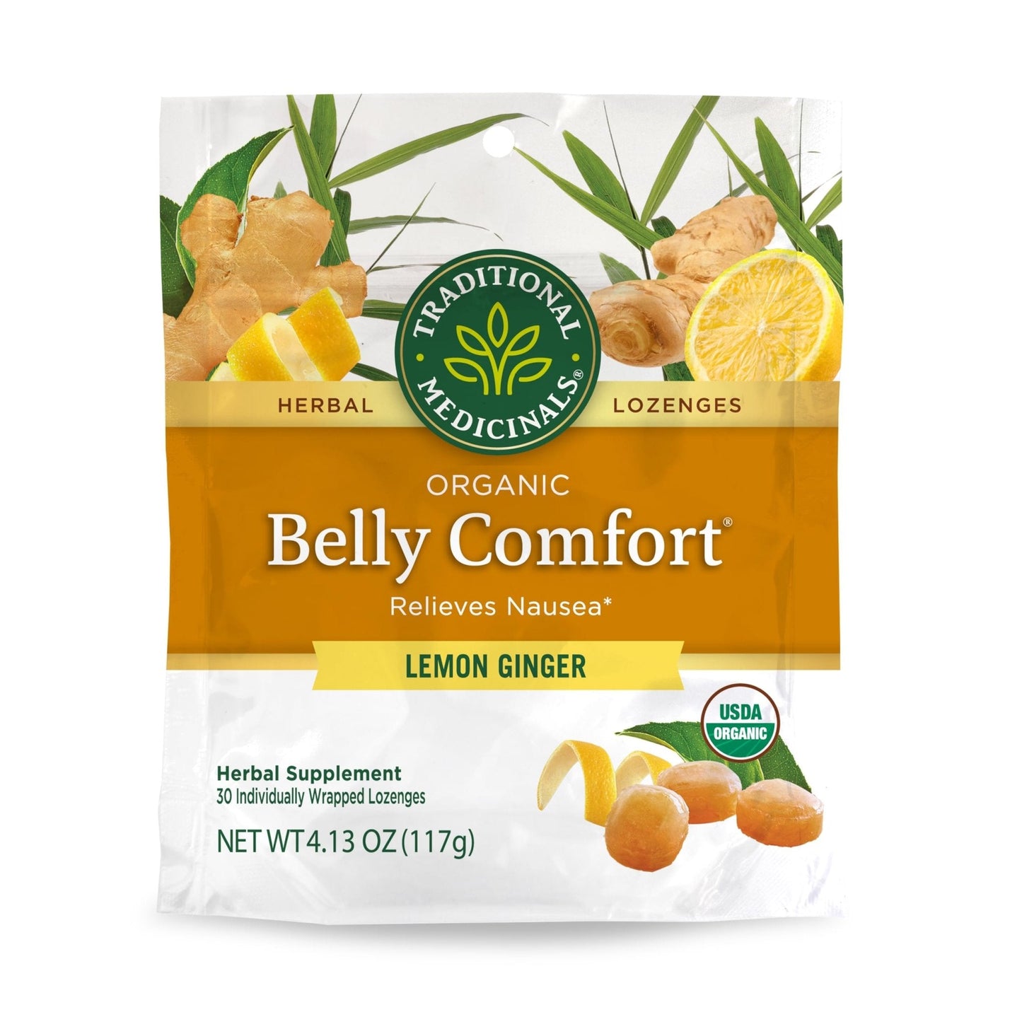 Traditional Medicinals Organic, Belly Comfort Lozenges, Lemon Ginger - Supports Nausea Relief and Occasional Indigestion - Non-GMO, Stimulant-Free - PrimeBioHealth - canada supplements