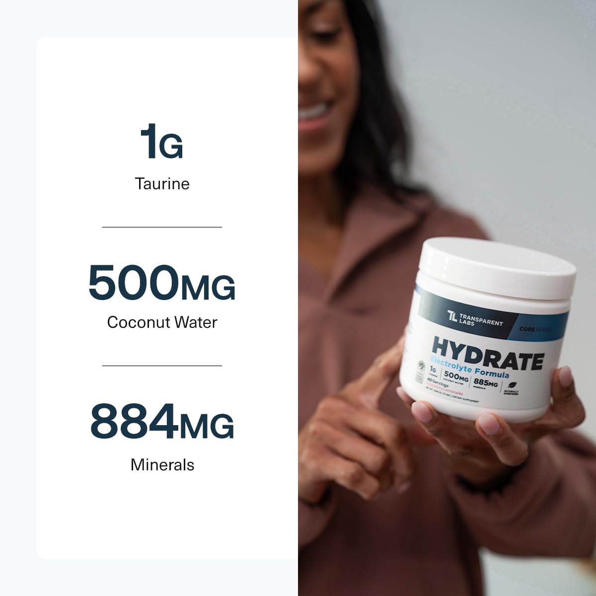 Transparent Labs Hydrate Naturally Sweetened Electrolytes Powder - Hydration Powder Electrolytes with Coconut Water, Calcium, Taurine, & Potassium - PrimeBioHealth - canada supplements