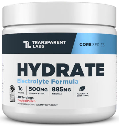 Transparent Labs Hydrate Naturally Sweetened Electrolytes Powder - Hydration Powder Electrolytes with Coconut Water, Calcium, Taurine, & Potassium - PrimeBioHealth - canada supplements