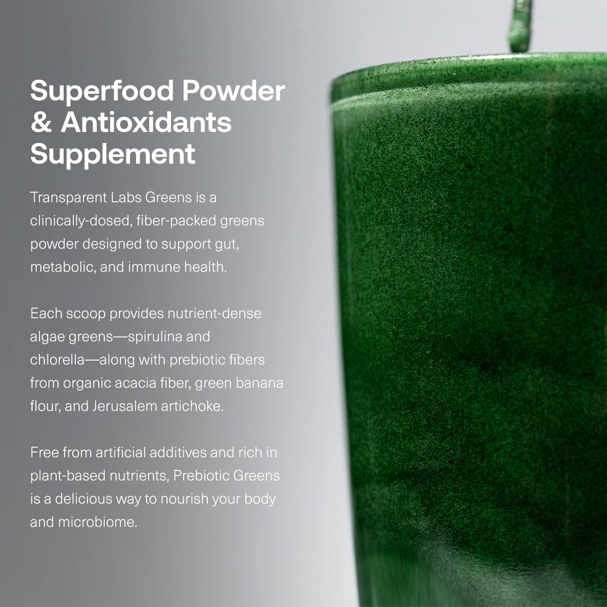 Transparent Labs Prebiotic Greens - Superfood Powder & Antioxidants Supplement with Organic Spirulina, Chloerra, Acacia, & Green Banana Powder - 30 Servings, Unflavored - PrimeBioHealth - canada supplements