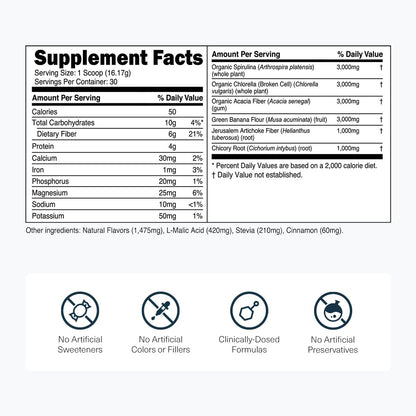 Transparent Labs Prebiotic Greens - Superfood Powder & Antioxidants Supplement with Organic Spirulina, Chloerra, Acacia, & Green Banana Powder - 30 Servings, Unflavored - PrimeBioHealth - canada supplements