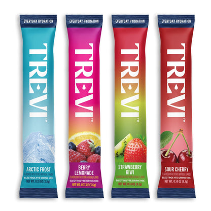 TREVI™ Everyday Sugar Free Electrolytes - Essential Drink Mix Hydration Powder Packets - 20 Count - Favorites Variety Pack - Sour Cherry, Strawberry Kiwi, Berry Lemonade, Arctic Frost - PrimeBioHealth - canada supplements