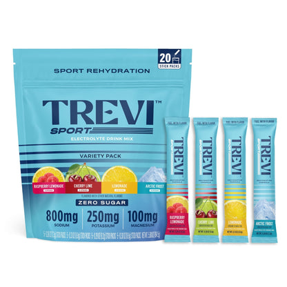 TREVI™ Sport Electrolytes Powder Packets Sugar Free - 800mg Sodium - 250mg Potassium - 100mg Magnesium - Water Drink Mix Rehydration Essentials - 20 Count - Variety Pack - PrimeBioHealth - canada supplements