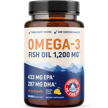Triple Strength Omega 3 Fish Oil 1200 mg | EPA & DHA | Wild Caught, Sustainably Sourced Omega-3 Fatty Acids | Premium Burpless Fish Oil Supplements - PrimeBioHealth - canada supplements