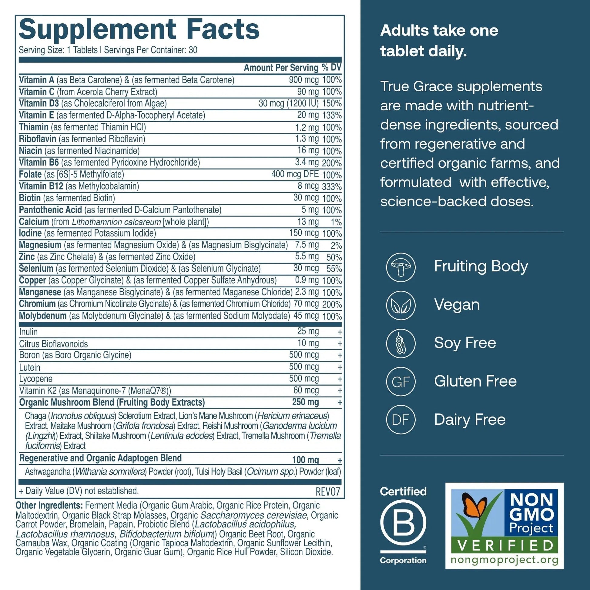 True Grace Men's 40+ One Daily Multivitamin Fermented Minerals, Organic Adaptogens & Mushrooms Whole Body Balance Immune - PrimeBioHealth - canada supplements