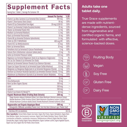 True Grace One Daily Women’s Multivitamin 40+ Fermented Minerals, Organic Adaptogens & Mushrooms Energy, Immune, Bone Support - PrimeBioHealth - canada supplements