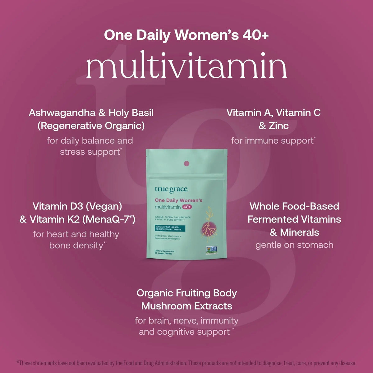 True Grace One Daily Women’s Multivitamin 40+ Fermented Minerals, Organic Adaptogens & Mushrooms Energy, Immune, Bone Support - PrimeBioHealth - canada supplements