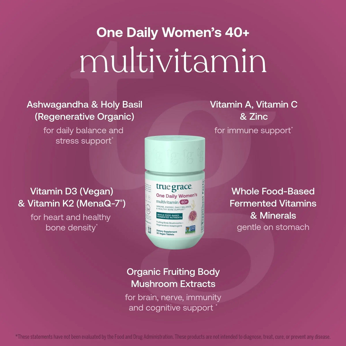 True Grace One Daily Women’s Multivitamin 40+ Fermented Minerals, Organic Adaptogens & Mushrooms Energy, Immune, Bone Support - PrimeBioHealth - canada supplements
