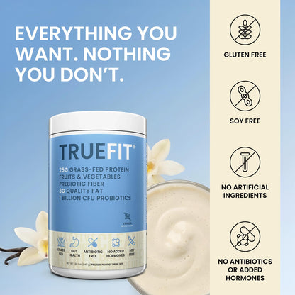 TrueFit High Fiber Protein Powder, Grass-Fed Whey Meal Replacement Shake with Prebiotics, Probiotics, & Organic Superfoods, Keto Friendly, Gluten Free - PrimeBioHealth - canada supplements