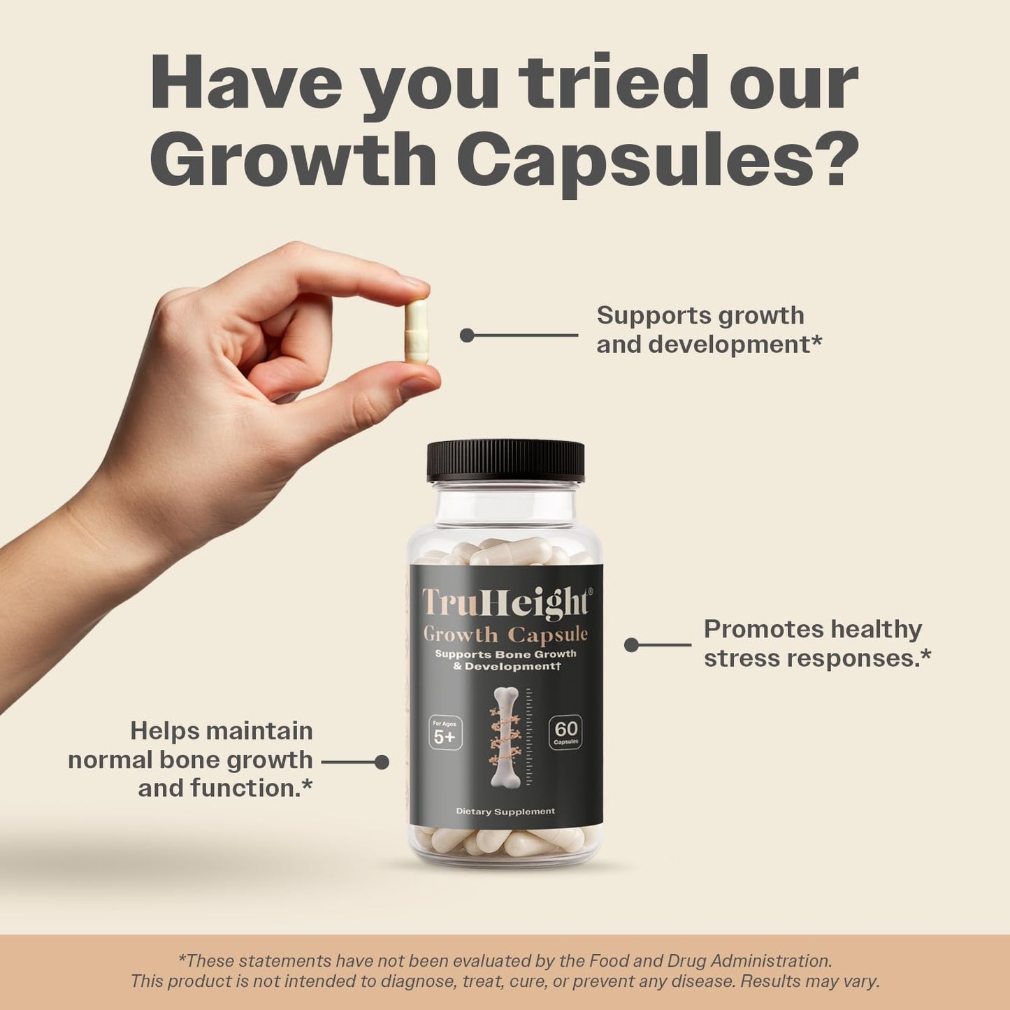 TruHeight Growth Capsules - Tall Nutrition for Natural Growth Supplement for Kids & Teens - Pediatric Vitamin D, K, Calcium & Ashwagandha - Bone Strength - PrimeBioHealth - canada supplements