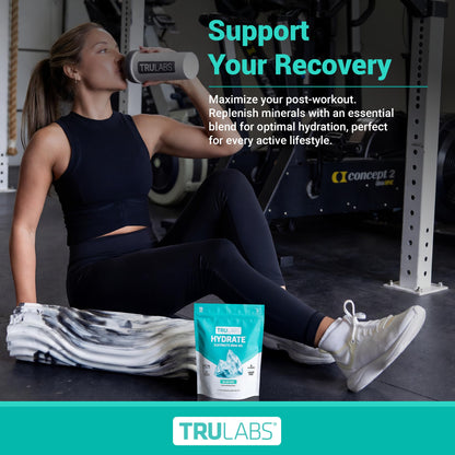 TRULABS Hydrate Electrolyte Drink Mix – Glacier Flavor, Sugar-Free Hydration Packets with 1422 mg Electrolytes & 19 Vitamins & Minerals, Monk Fruit Sweetened, On-the-Go Sticks (16 Count) - PrimeBioHealth - canada supplements
