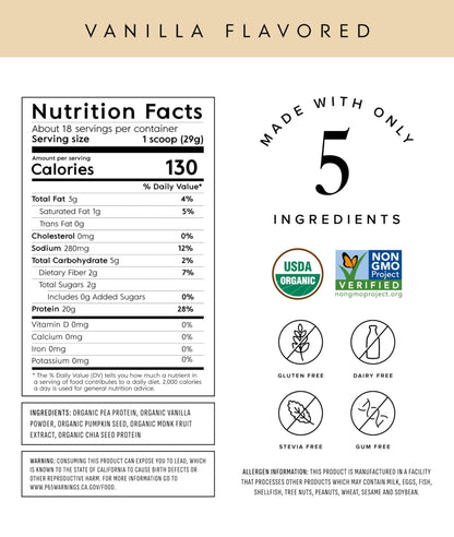 Truvani Organic Plant Based Protein Powder | Vanilla | 20g Pea Protein | 18 Servings | Vegan & Keto | Gluten & Dairy Free | Low Carb | No Added Sugar - PrimeBioHealth - canada supplements